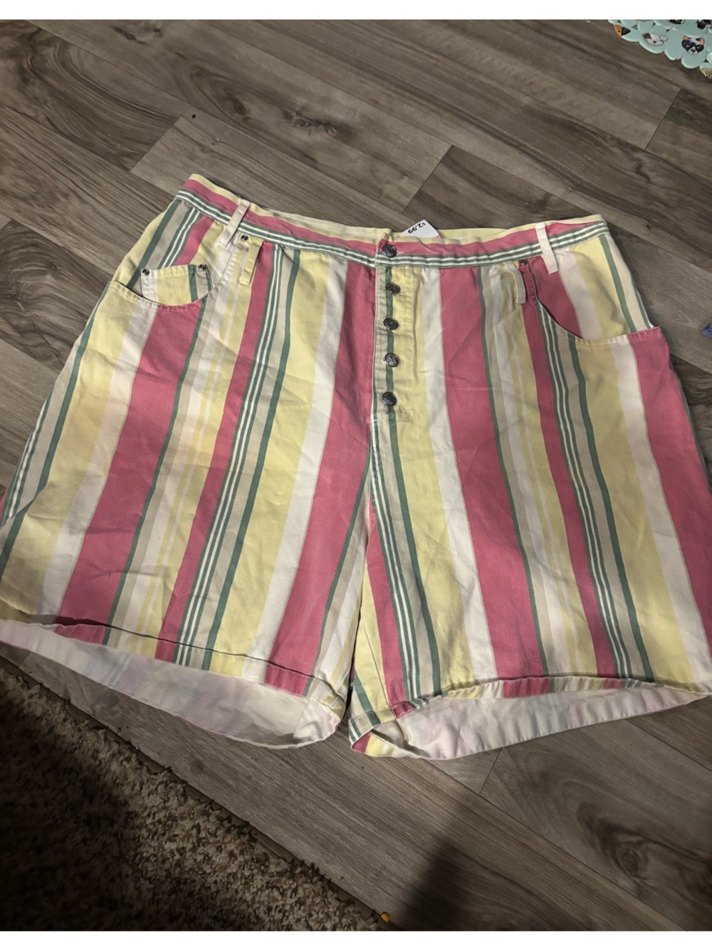 Gitano Pastel Stripe Button-Front Shorts - Pink, Yellow & Green 24 wide 100% cot
